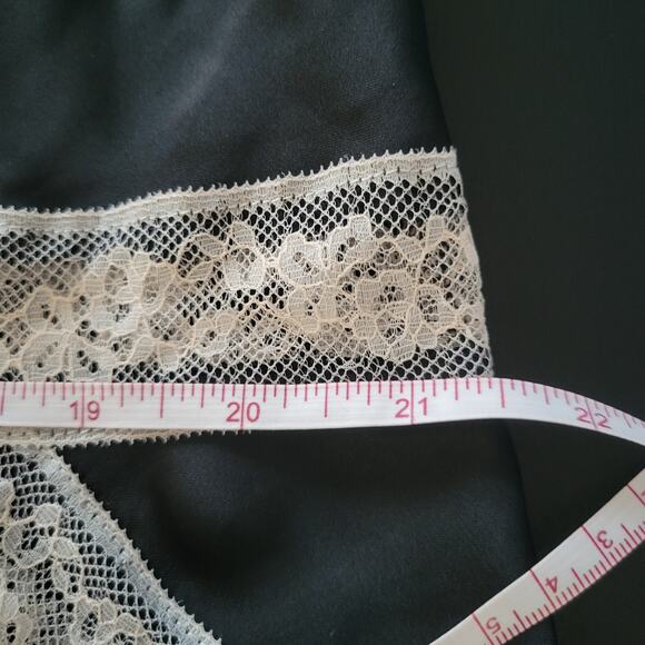 Victoria’s Secret Black Satin Lace Nightgown Slip Size L Sheer Adjustable Straps - Picture 13 of 14